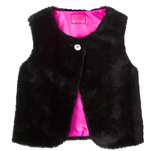 Lilly Pulitzer NWT Girls Winston Faux Fur Vest $98 Onyx Size SXL